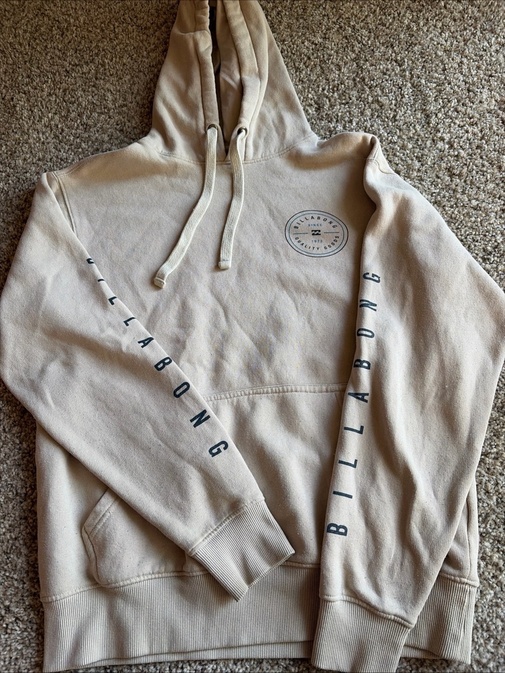 Billabong Men's Cream Logo Pullover Hoodie Size Small
